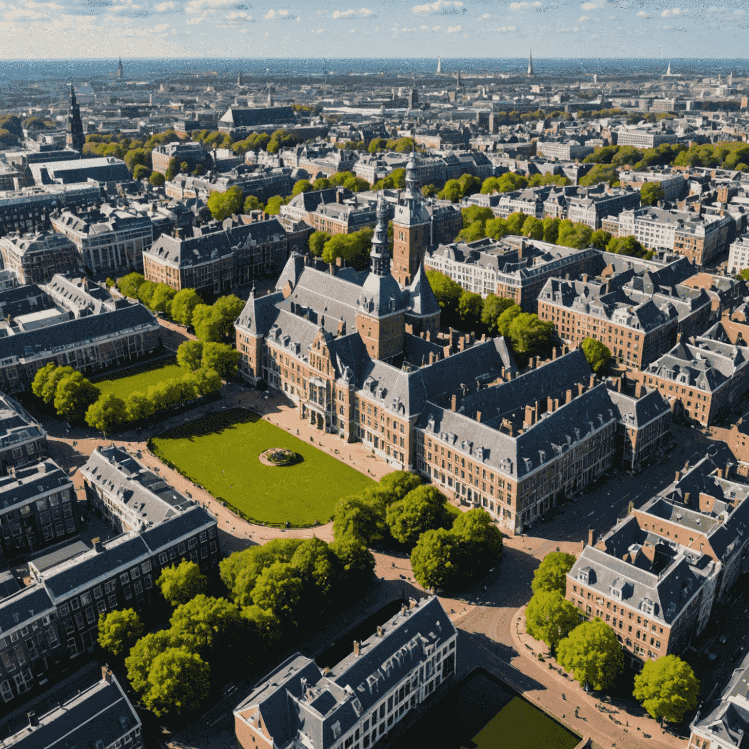 Luchtfoto van Den Haag met zicht op het Paleis Noordeinde en omliggende luxe wijken