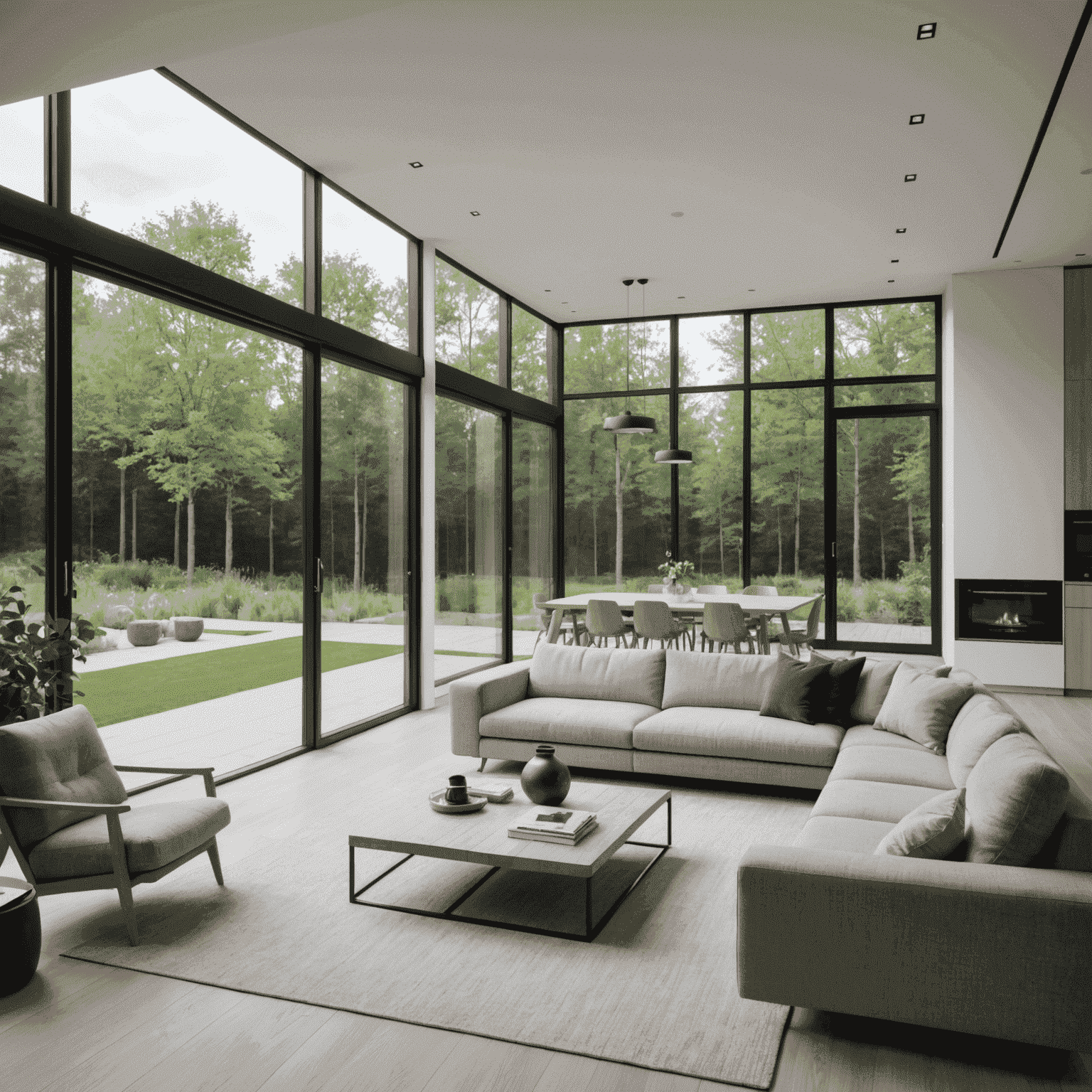 Een modern, minimalistisch slim huis in Eindhoven met grote ramen en geïntegreerde technologie