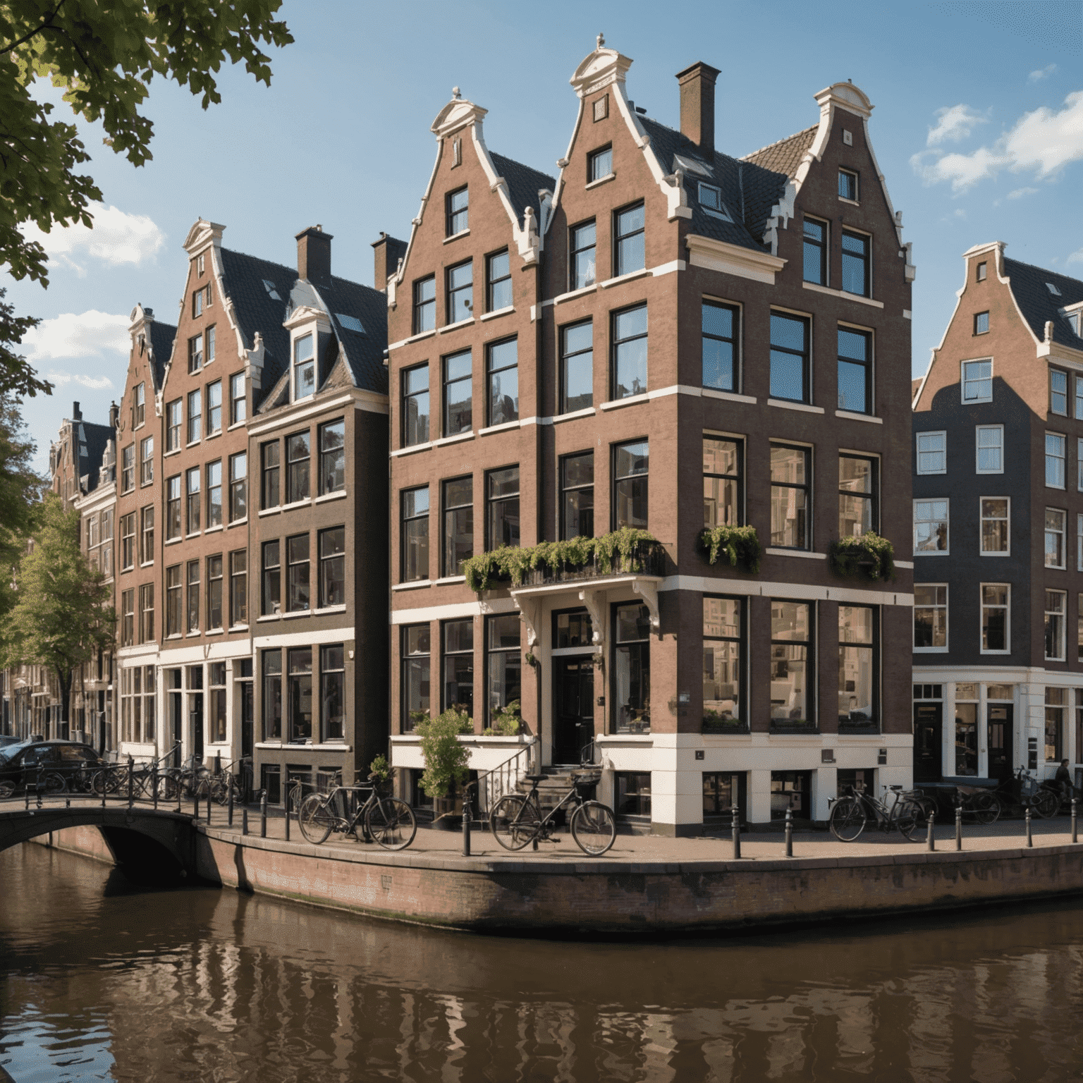 Een schilderachtig grachtenpand in Amsterdam met elegante architectuur en een prachtige gevel aan het water