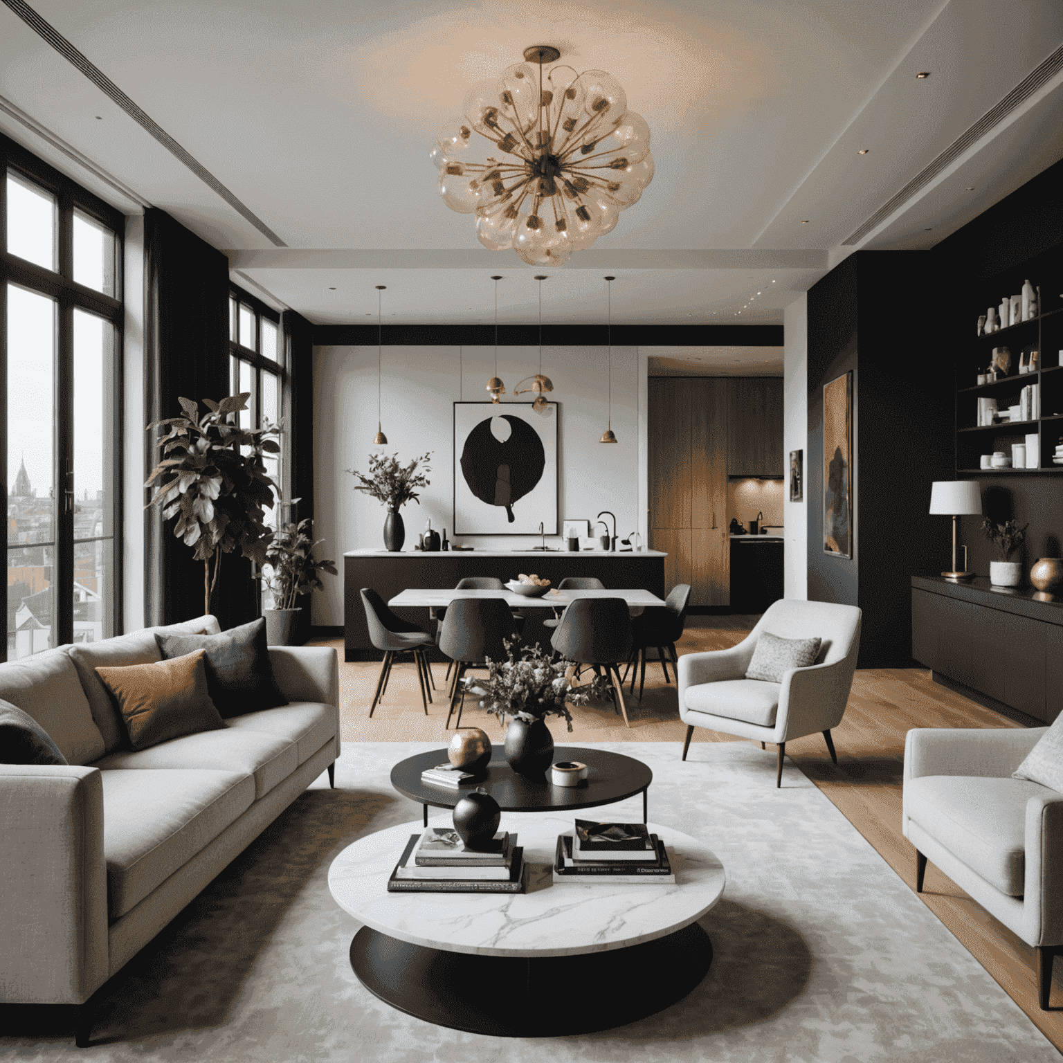 Modern interieur van een penthouse in Toren op Zuid met kunstwerken en designmeubilair