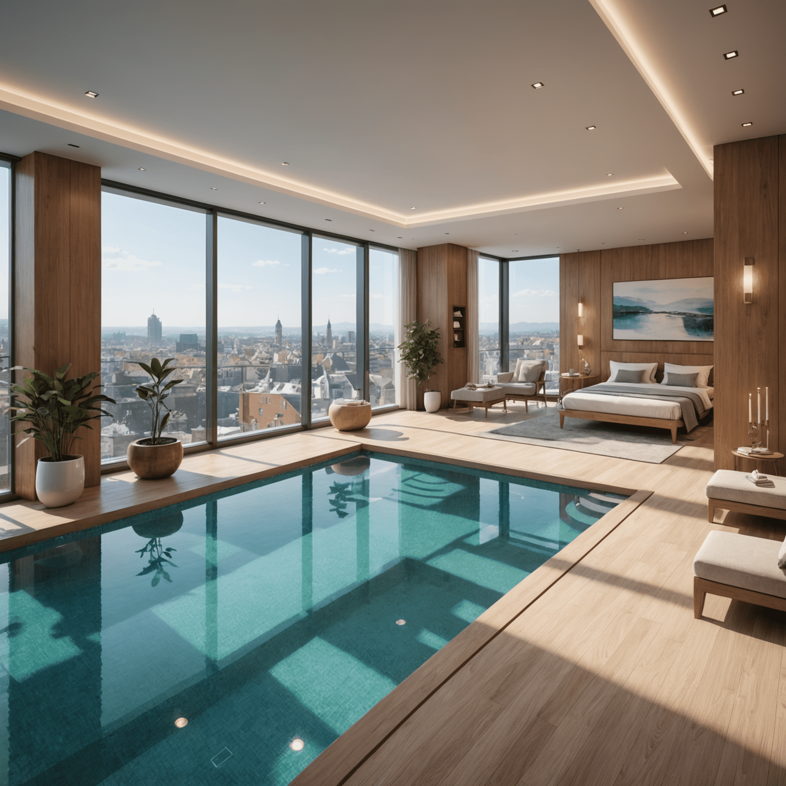 Luxe spa en fitnessruimte in een penthouse van Up:Town met panoramisch uitzicht